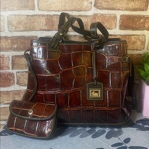 Dooney & Bourke Burgundy Croc-Embossed Leath tote 3 piece Set